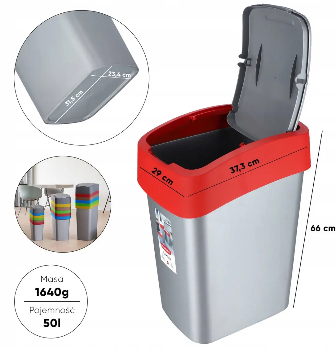 Curver Flip Bin Vuilnisbak 50L - Rood - MPN 3253922172080