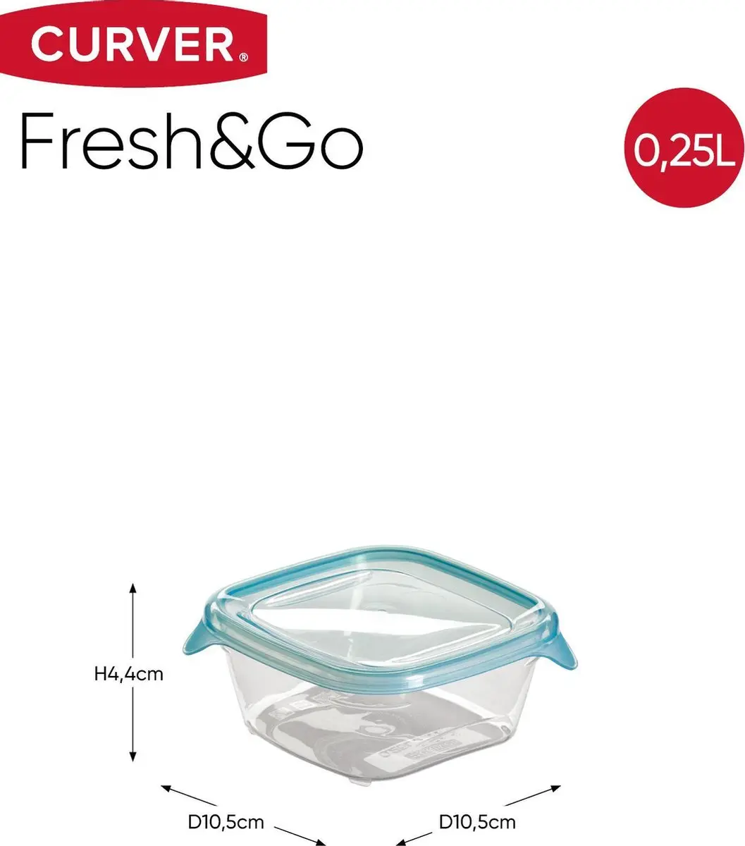 Curver Fresh And Go Vershouddoos 0,25L - 3 Stuks - Transparant/Blauw