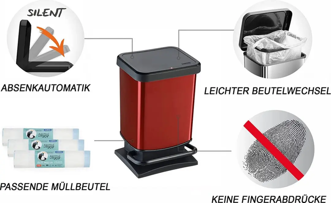 Rotho Paso Pedaalemmer 20L - Rood/Zwart