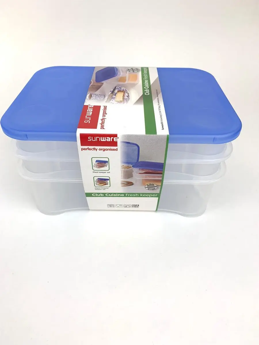 Sunware Vleeswarendoos 3-delig - 0.50L - Transparant/Blauw