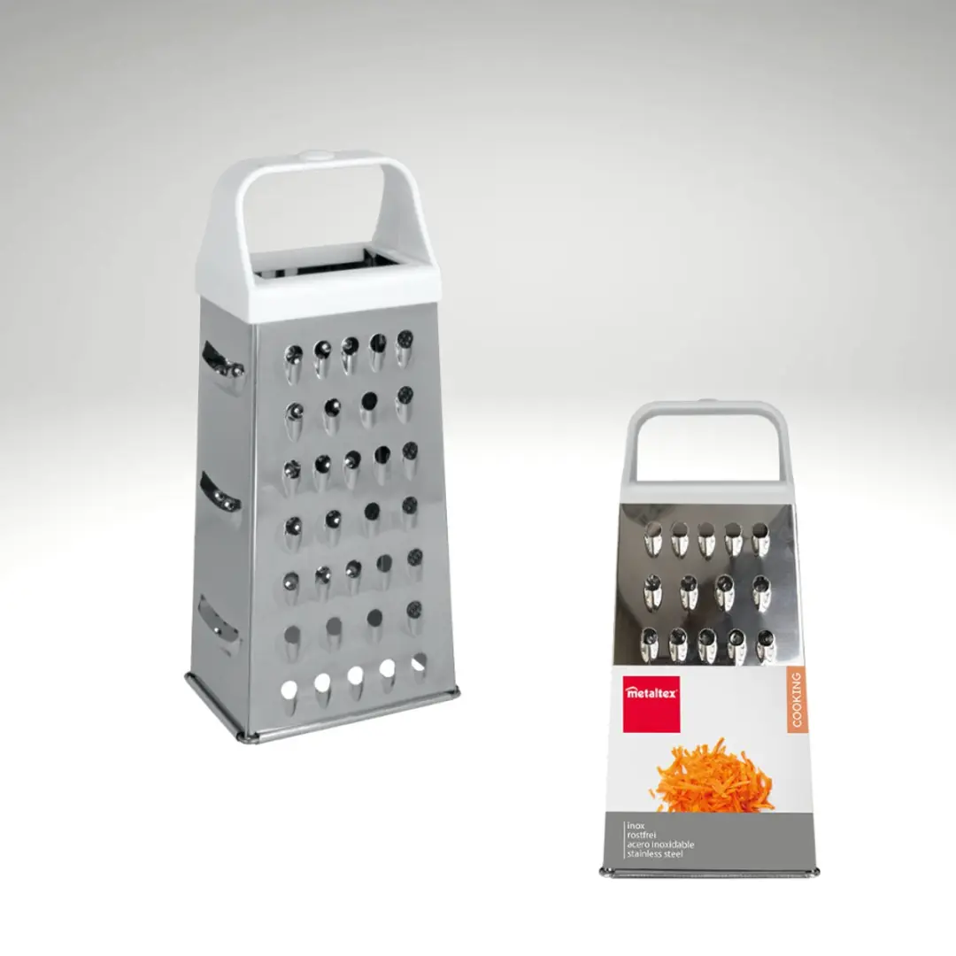 Metaltex RVS Handrasp 4-zijdig - Fijn/Grof/Medium/Schijfjes - Zilver