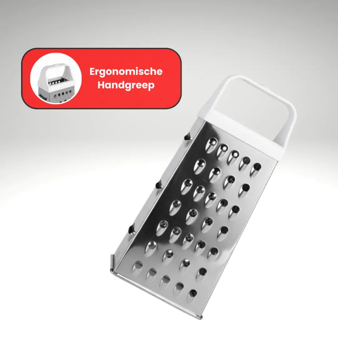 Metaltex RVS Handrasp 4-zijdig - Fijn/Grof/Medium/Schijfjes - Zilver