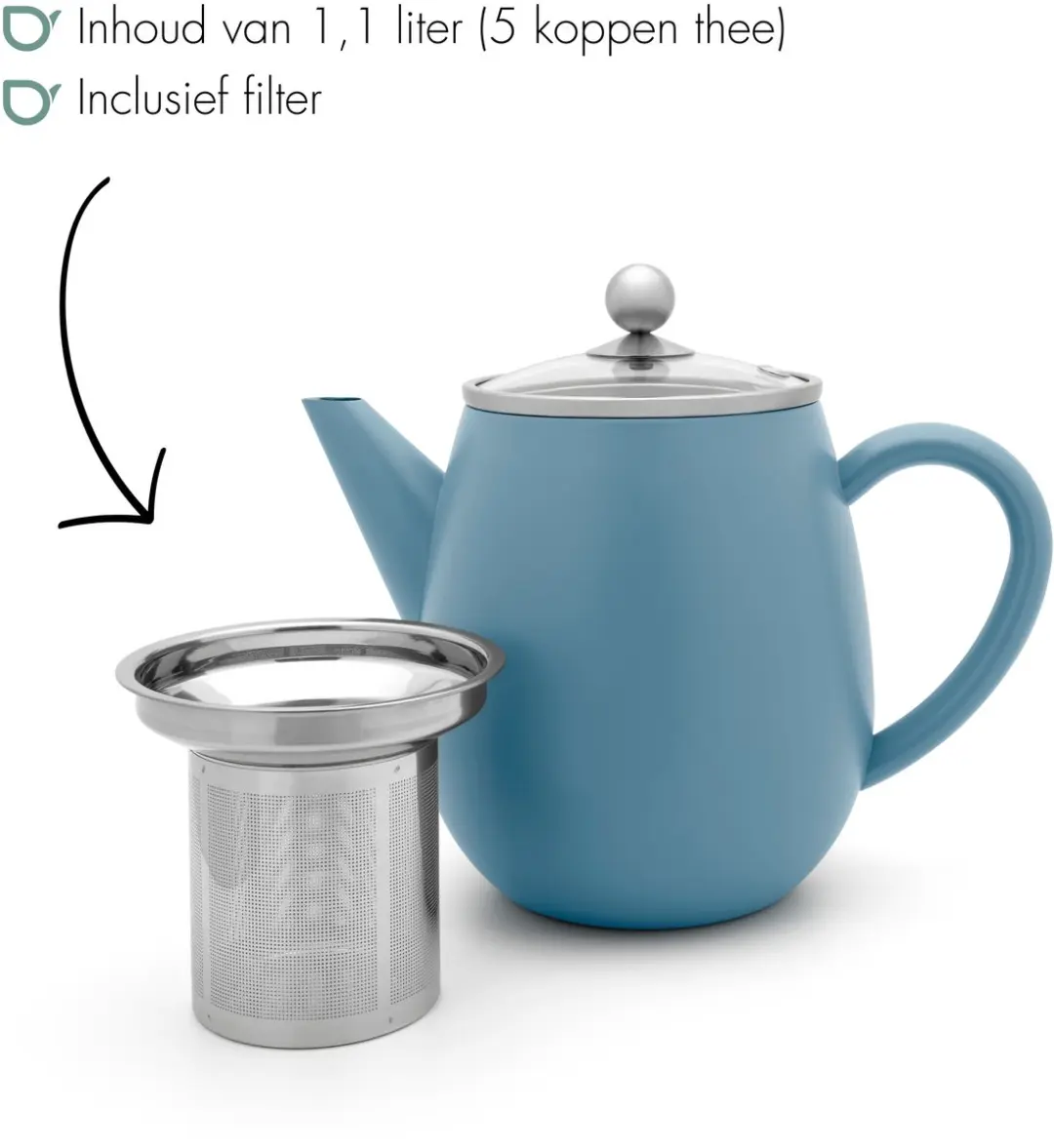 Bredemeijer Theepot Eva Dubbelwandig 1,1L - IJsblauw