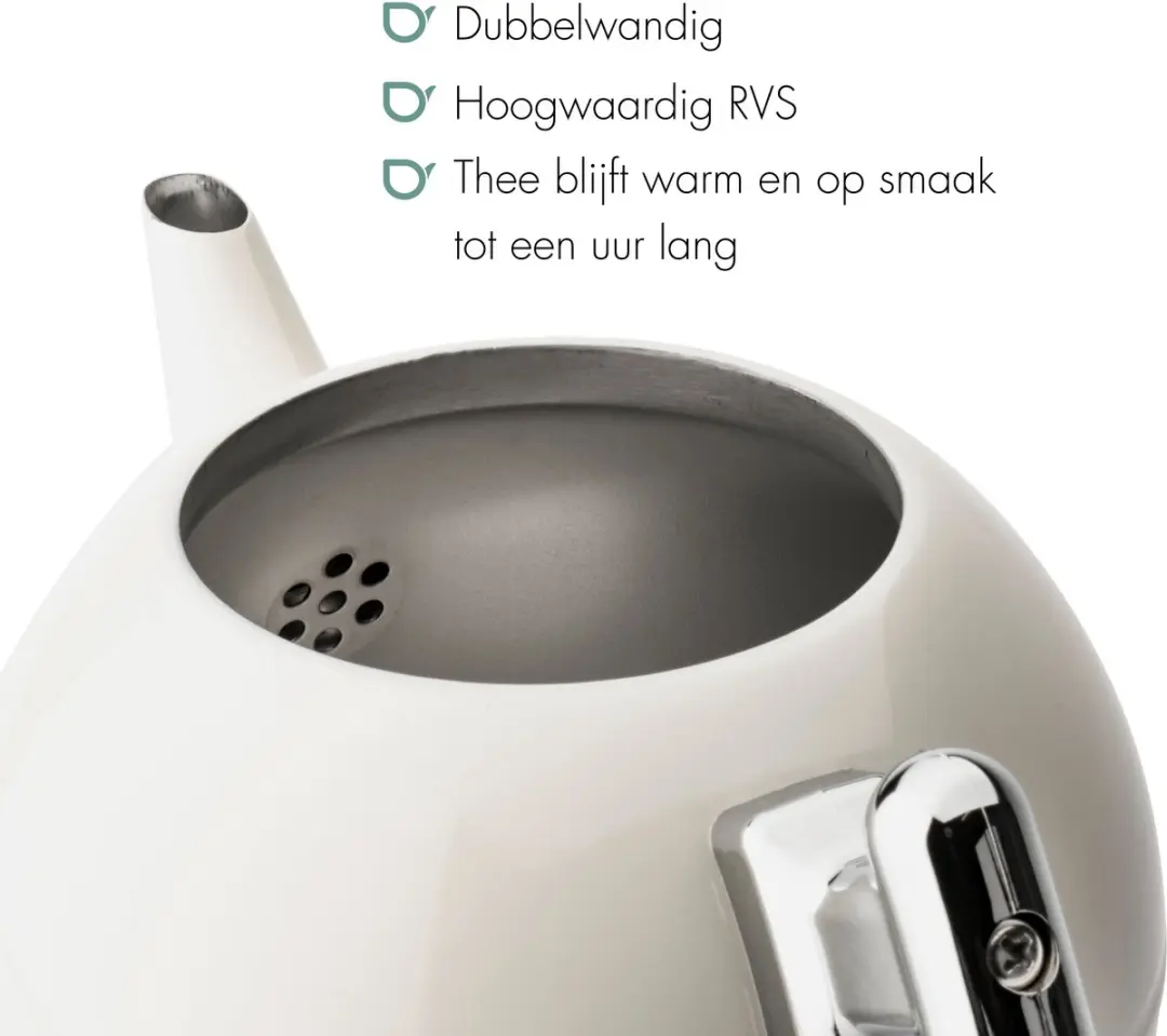 Bredemeijer Theepot Bella Ronde Dubbelwandig 1,2L - RVS - Warm wit