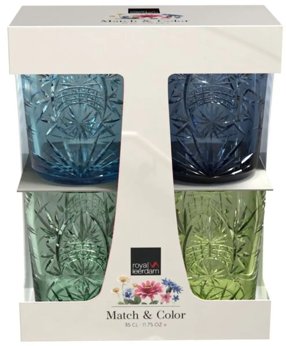 Royal Leerdam Starla Match & Color Waterglazen 35cl - Blauw/Groen - 6 Stuks