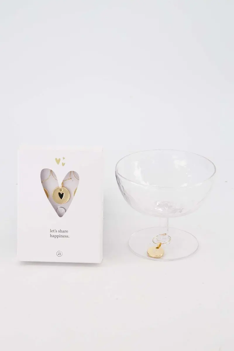 Zusss Coupe Glas Hartje met 6 Wijnhangers Gold