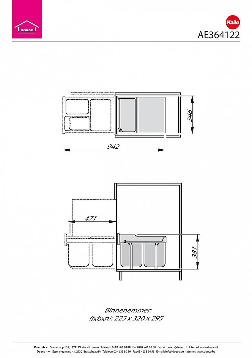 Hailo Tandem-RB AE364122 Inbouw Prullenbak 40L