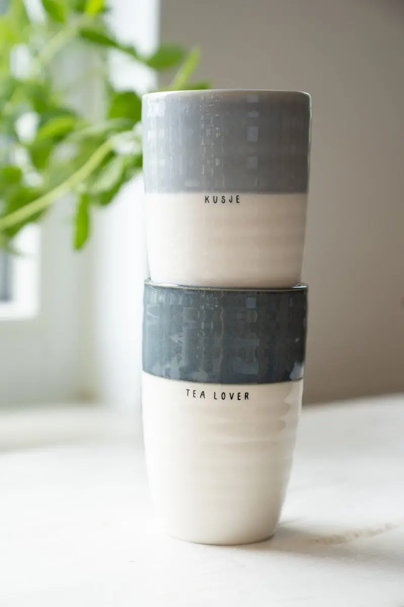 Zusss Cadeauset Mok L Tea Lover - Keramiek Wit/Lichtblauw - 2 Stuks