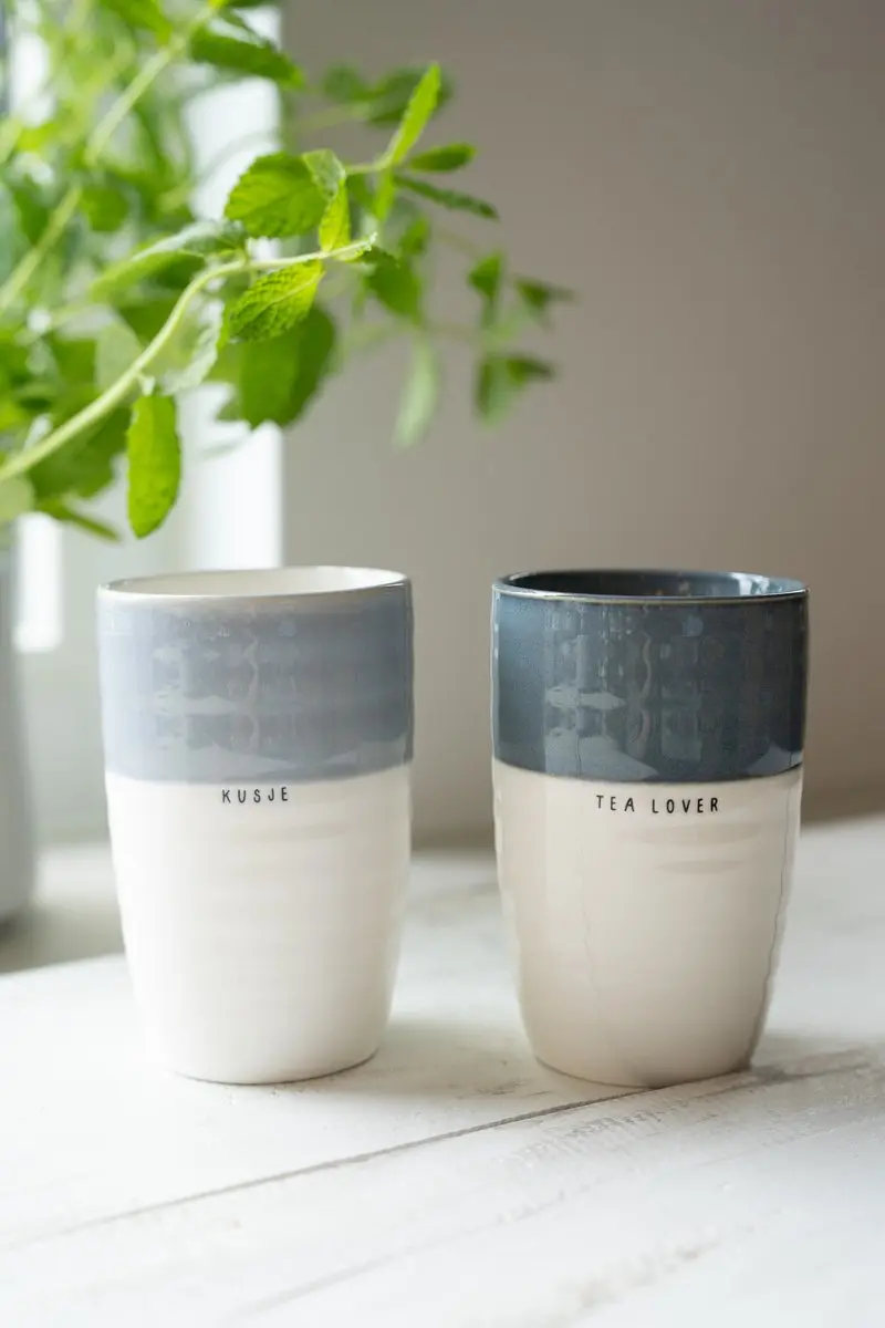 Zusss Cadeauset Mok L Tea Lover - Keramiek Wit/Lichtblauw - 2 Stuks