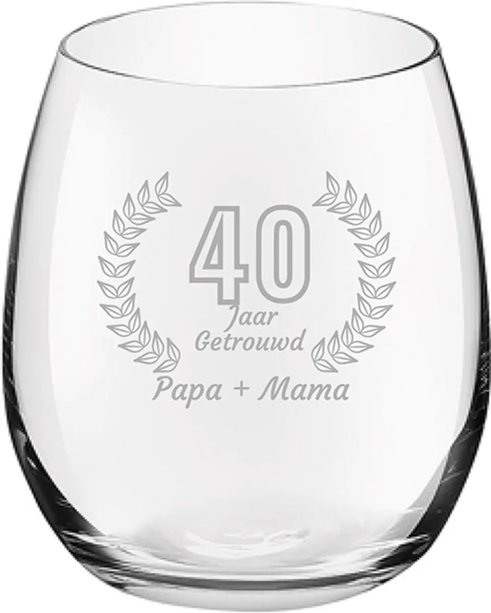 Royal Leerdam Gegraveerd Drinkglas 39cl Papa + Mama 40 Jaar Getrouwd