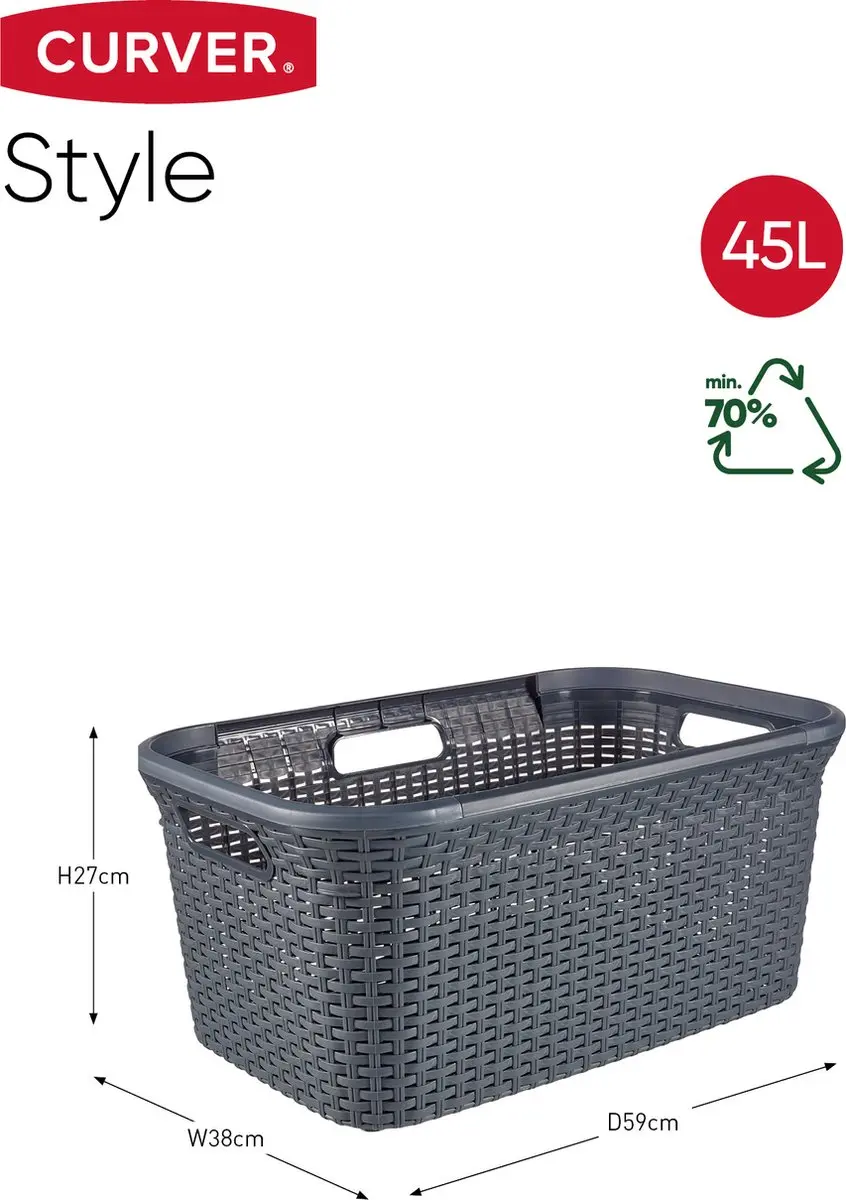 Curver Style Wasmand 45L - 2 Stuks - Antraciet