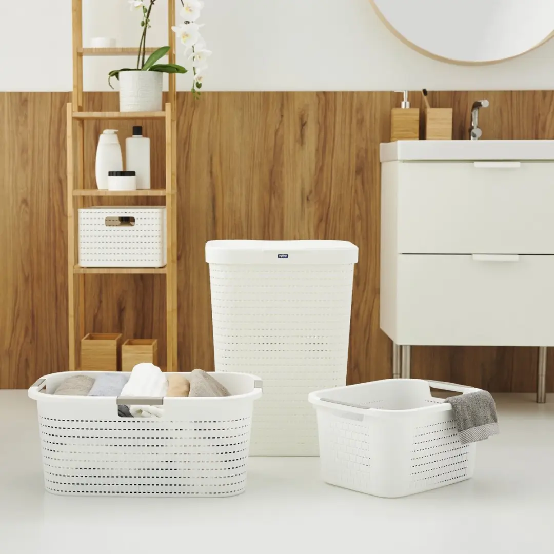 Rotho COUNTRY Wasmand met Deksel 55L - Wit