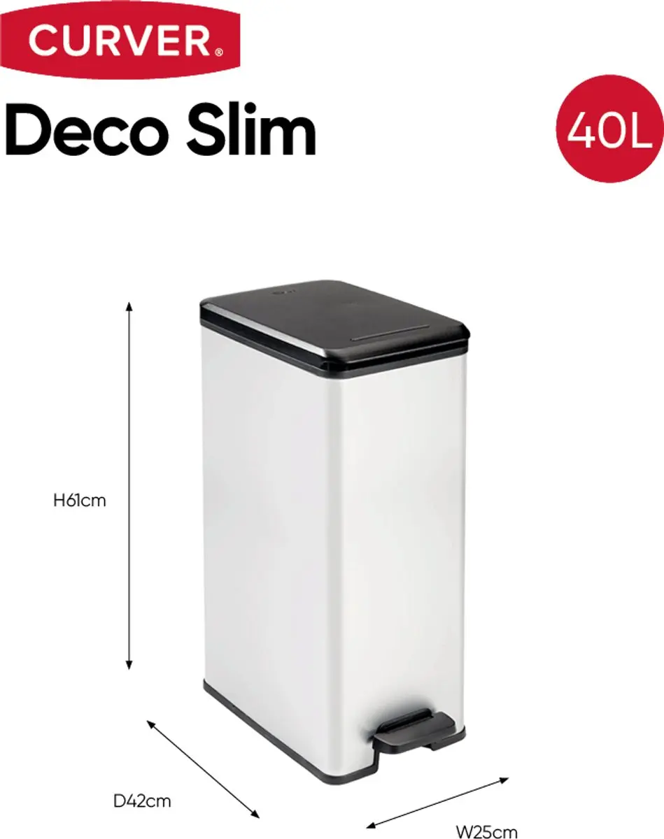 Curver Decobin Slim Prullenbak 40L - Metallic