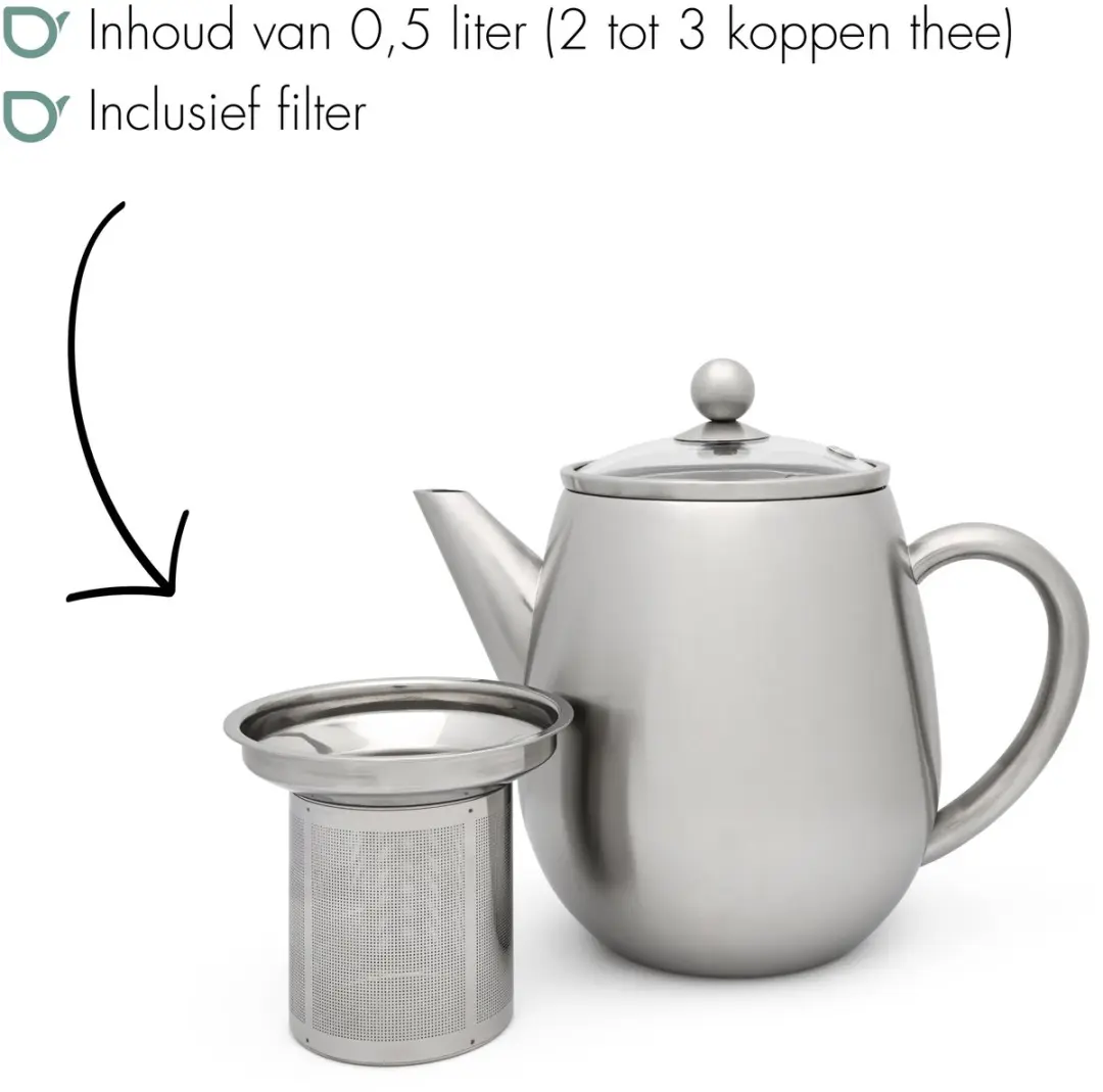 Bredemeijer Theepot Eva Dubbelwandig 0,5L - RVS