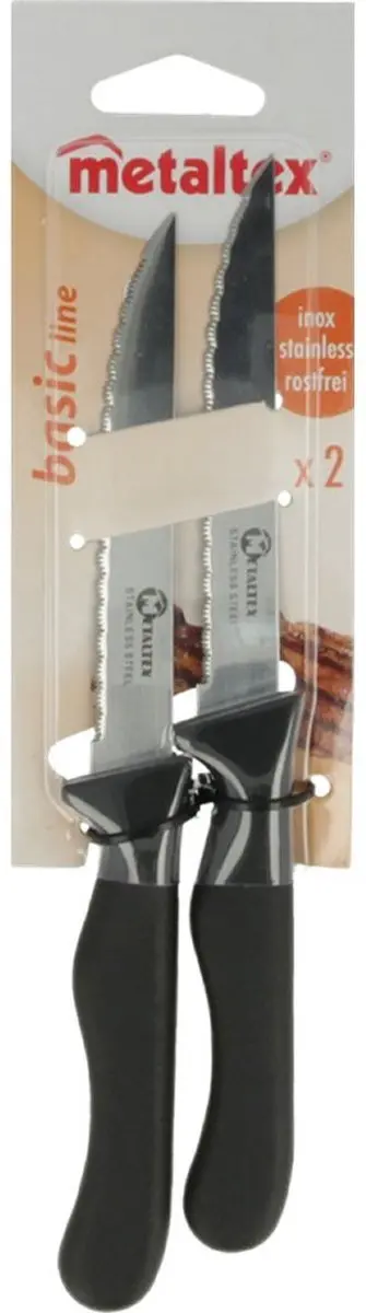 Metaltex Basic Line Biefstukmessen - 2 Stuks - Rvs/Zwart