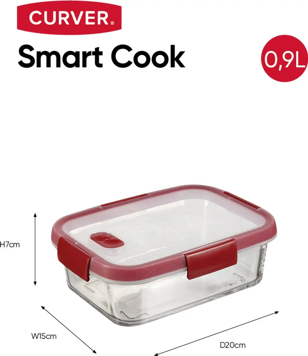 Curver Smart Cook Vershouddoos Set 4x 0,9L - Rood/Transparant - afbeelding 6 van 6