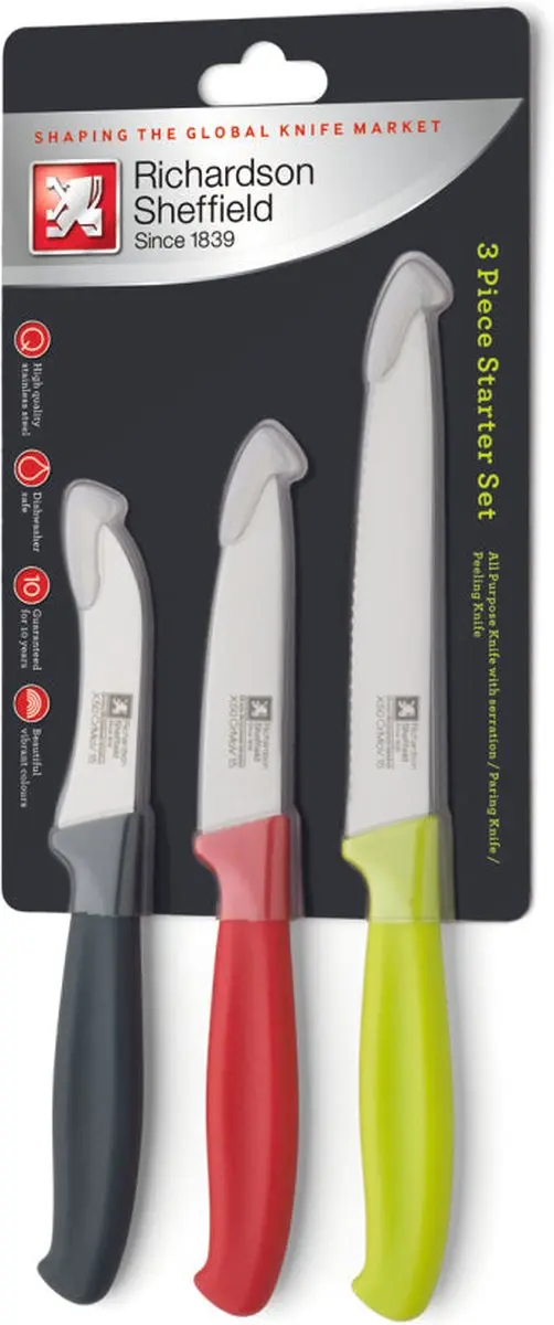 Richardson Sheffield R400MZP449Z79 Schil-/Huishoudmessenset - 3-delig - Grijs/Rood/Groen
