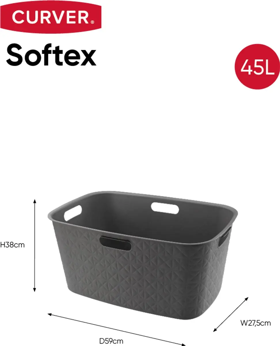 Curver Softex Wasmand 45L - 2 Stuks - Antraciet