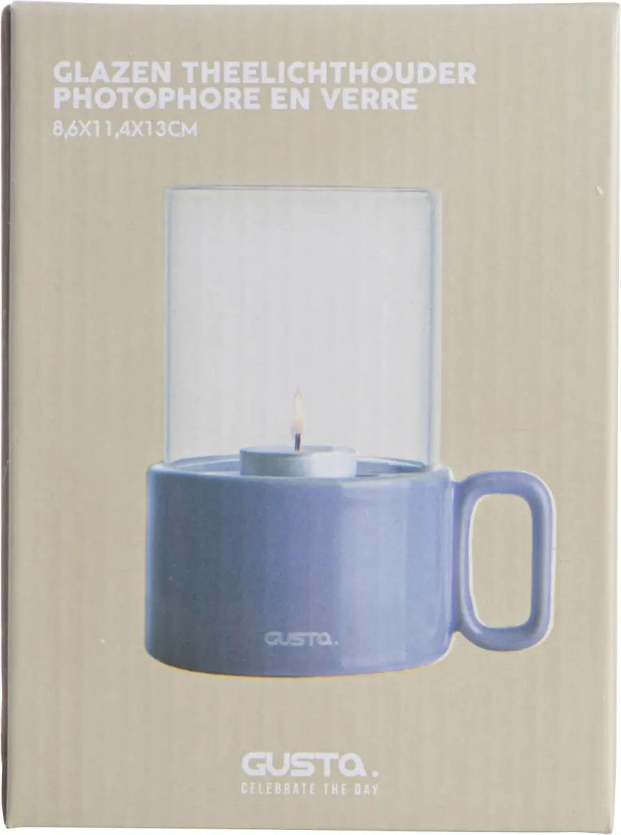 Gusta Theelichthouder Glas Keramiek 8,6x11,4x13cm - Paars