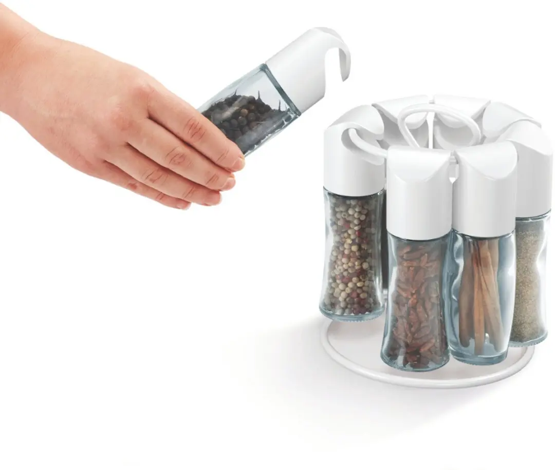 Metaltex Kruidenrek Draaibaar 8 Glazen Potjes - Wit