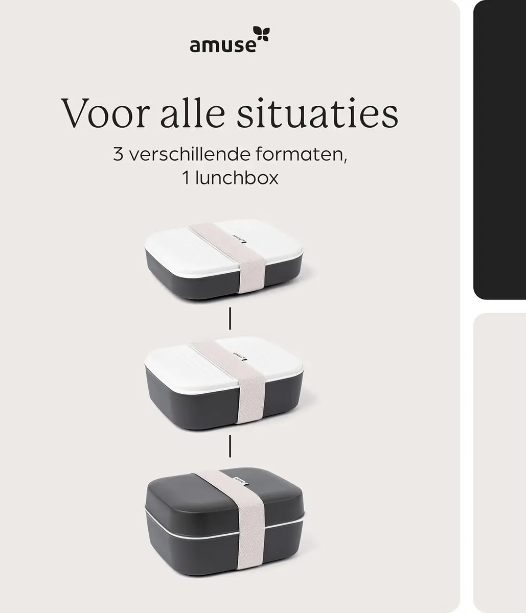 Amuse Bento Lunchbox 3-in-1 Charcoal - 1,5L - Zwart