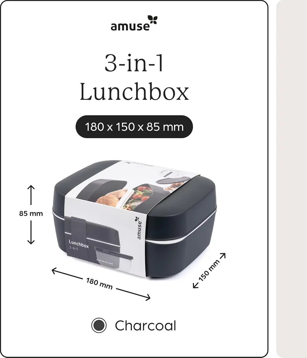 Amuse Bento Lunchbox 3-in-1 Charcoal - 1,5L - Zwart