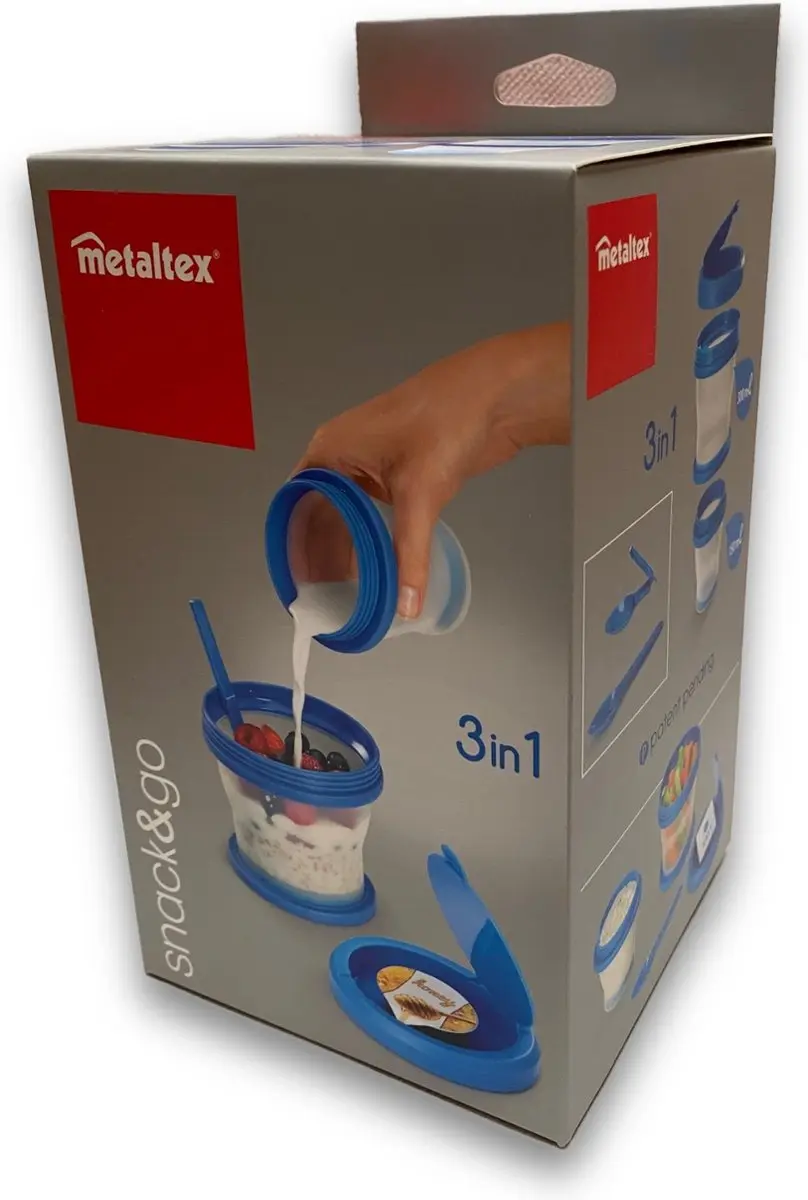 Metaltex Snack&Go 3in1 Draagbare Lunchbox - 450ml Blauw