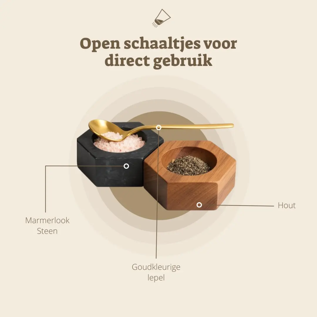 Gusta Lisboa Peper & Zoutstel - Hout & Steen - Ø15cm - Zwart