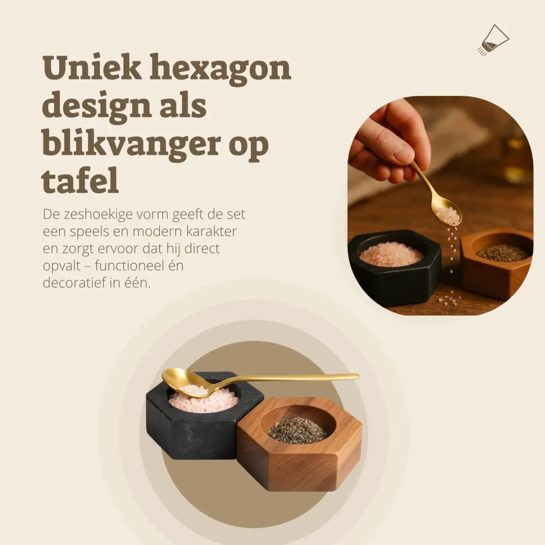 Gusta Lisboa Peper & Zoutstel - Hout & Steen - Ø15cm - Zwart