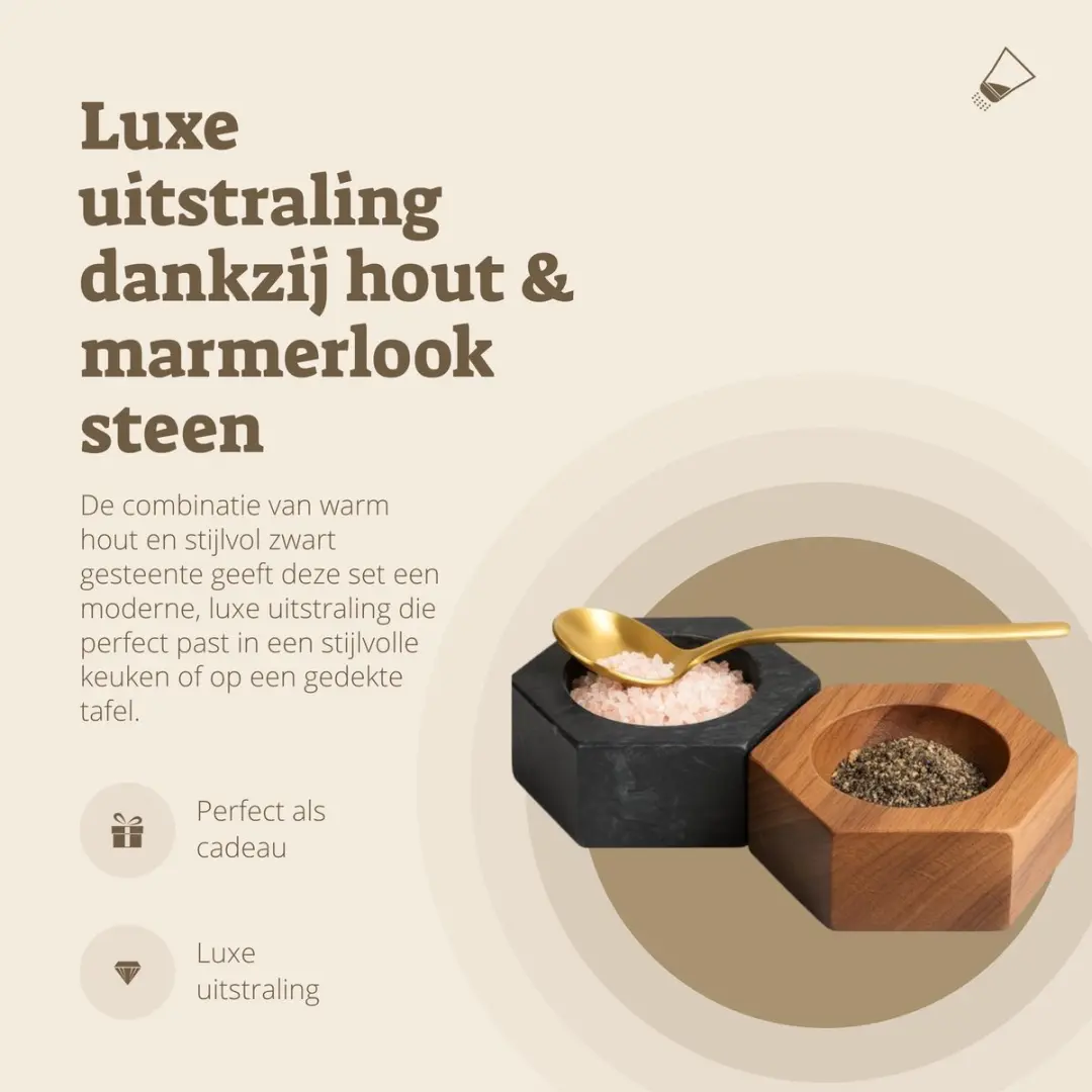 Gusta Lisboa Peper & Zoutstel - Hout & Steen - Ø15cm - Zwart