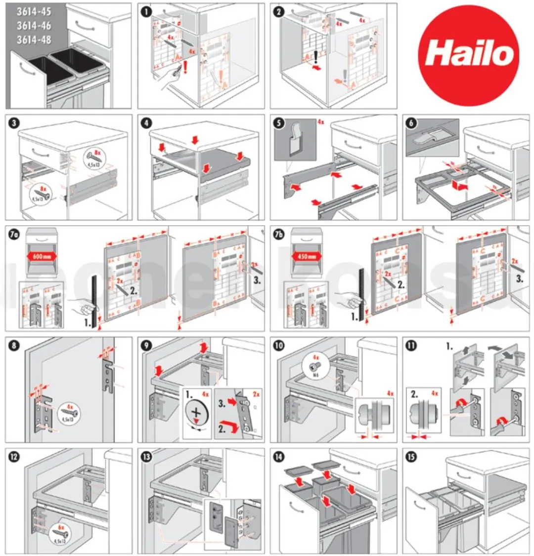 Hailo Euro Cargo 600 Inbouwsysteem 91L - 4 Emmers - Donker grijs