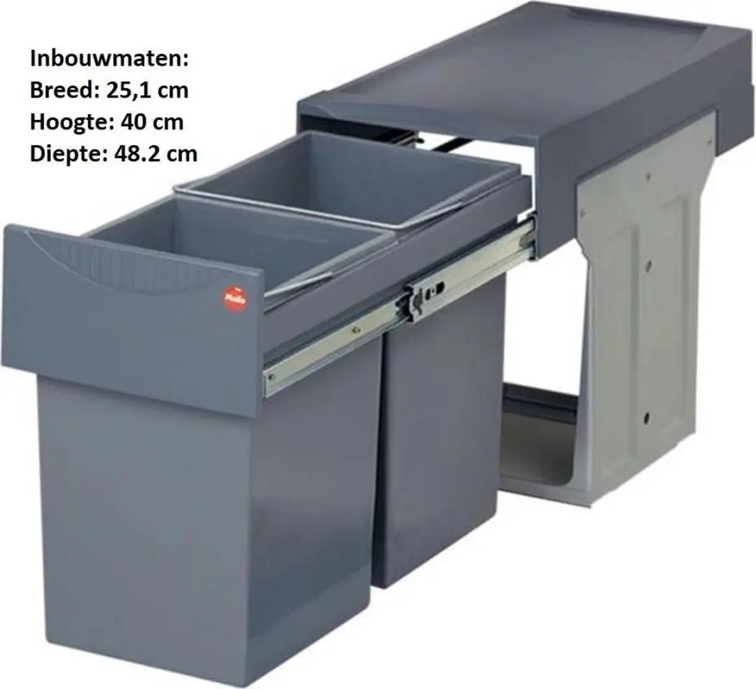 Hailo Tandem Inbouw Prullenbak AE366610 - 30L Grijs