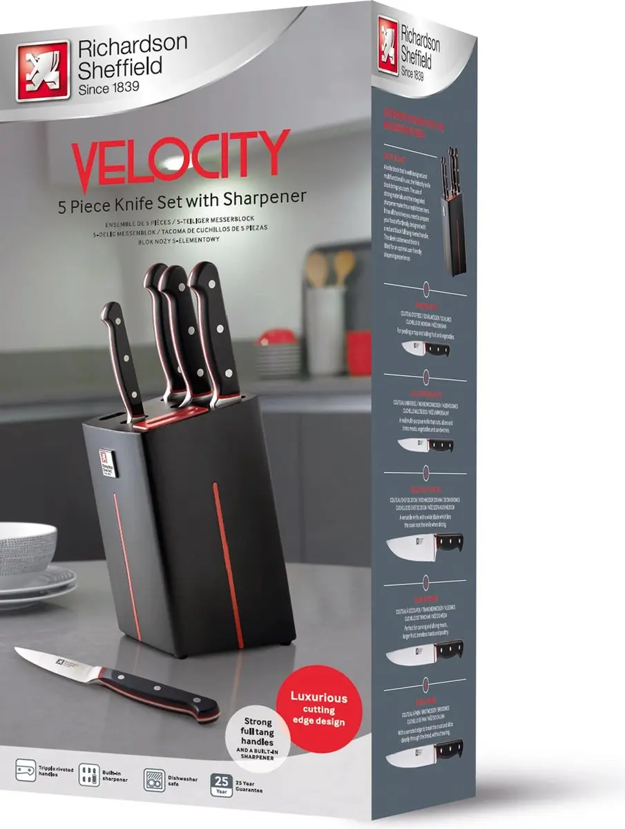 Richardson Sheffield Velocity R123BFK513K20 Messenset - 5-delig - Zwart/Rood/Zilver