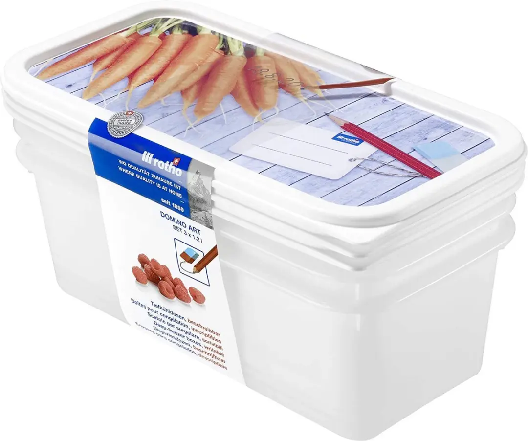 Rotho Domino Diepvriesdozen 3-delig 4 Stuks - 1.2L Wit