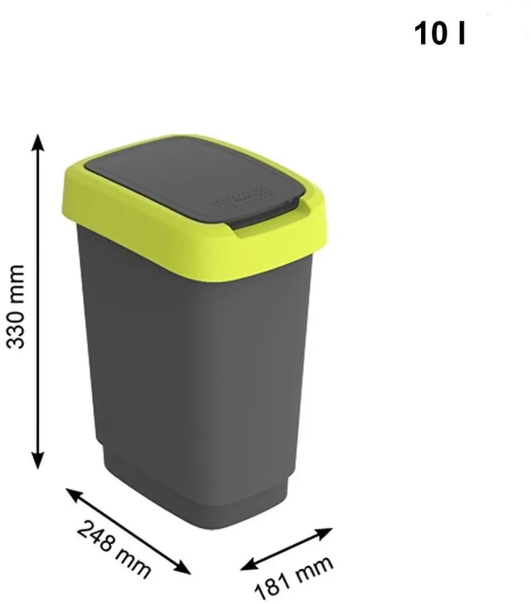 Rotho Twist Afvalbak 10L - Zwart/Limoengroen - afbeelding 6 van 6