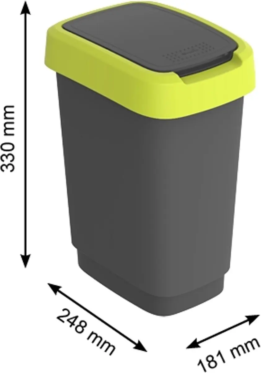 Rotho Twist Afvalbak 10L - Zwart/Limoengroen