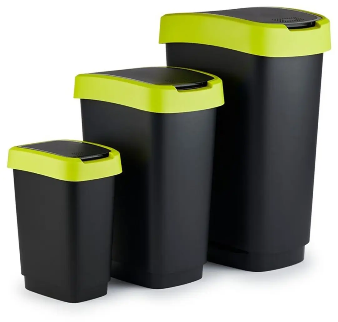 Rotho Twist Afvalbak 10L - Zwart/Limoengroen