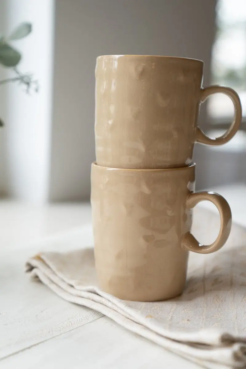 Zusss Cadeauset Keramiek Theemokken 350ml - Hartjes Zand - 2 Stuks