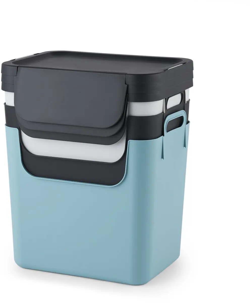Rotho Jive Afvalscheiders Set 3 Stuks - 30L - Wit/Grijs/Turquoise