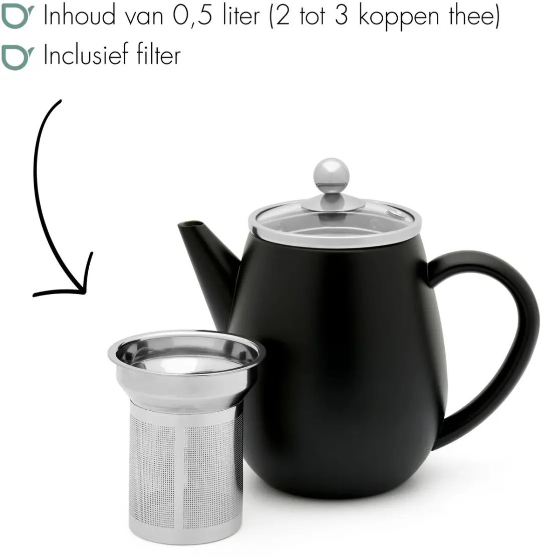 Bredemeijer Theepot Eva Dubbelwandig 0,5L - Mat zwart