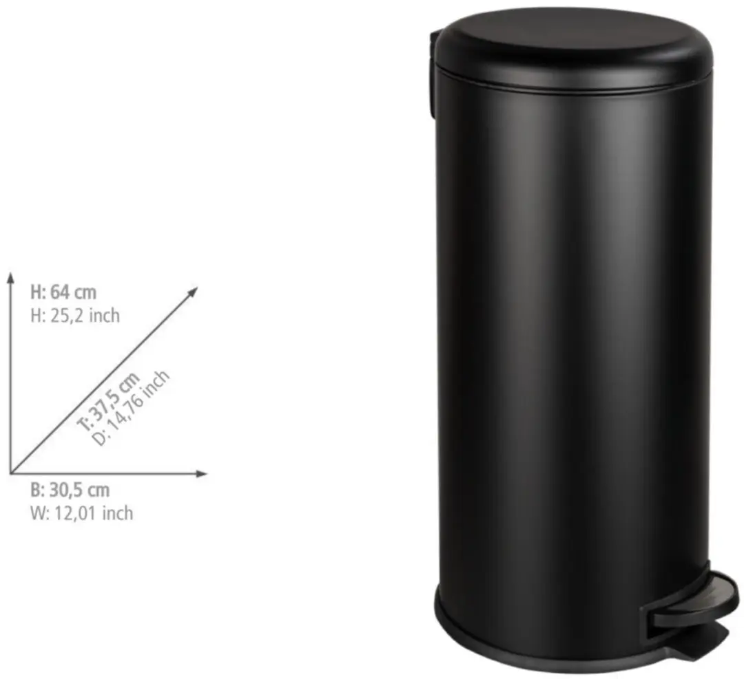Wenko Pedaalemmer Leman 30L - 31cm - Mat zwart