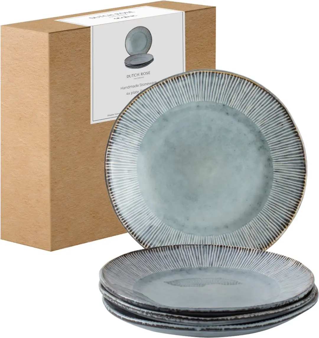 Dutch Rose Organic Borden Set 21,5cm - 4 Stuks - Blauw