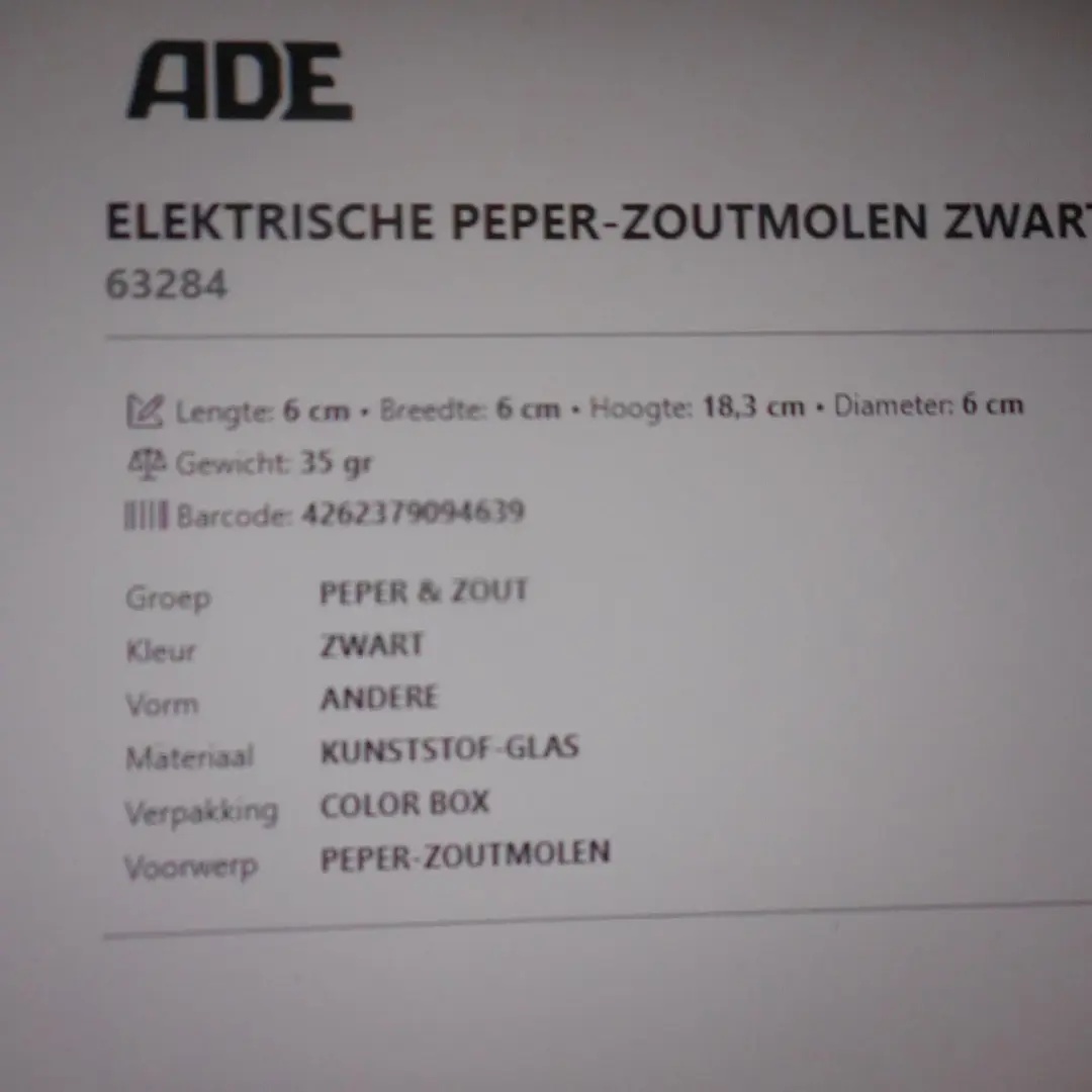 ADE Elektrische Peper-zoutmolen D63284 - Zwart