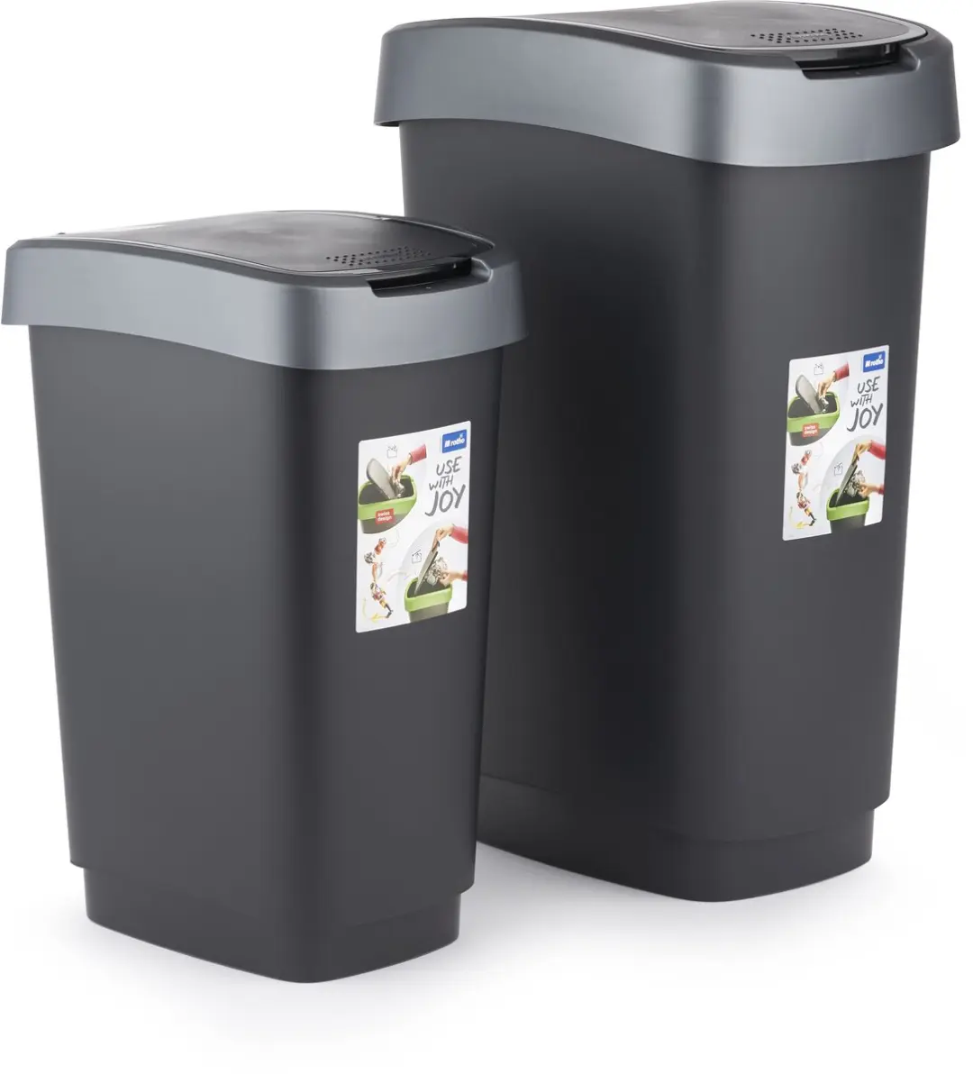 Rotho Twist Afvalbak 25L - Zwart/Zilver - BPA-vrij - 6 Stickers