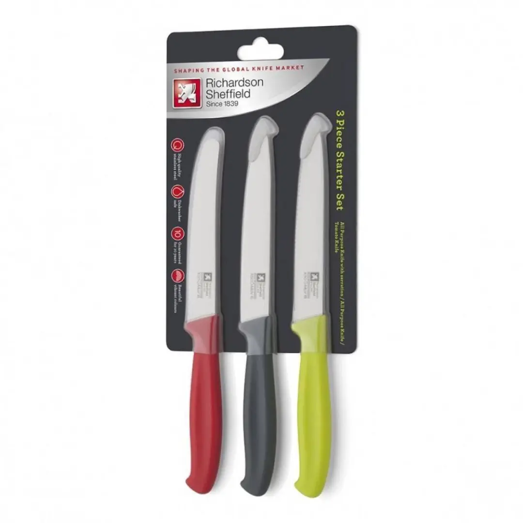Richardson Sheffield Colours 3-delige Huishoudmessenset R400MZP450Z80 - Grijs/Rood/Groen