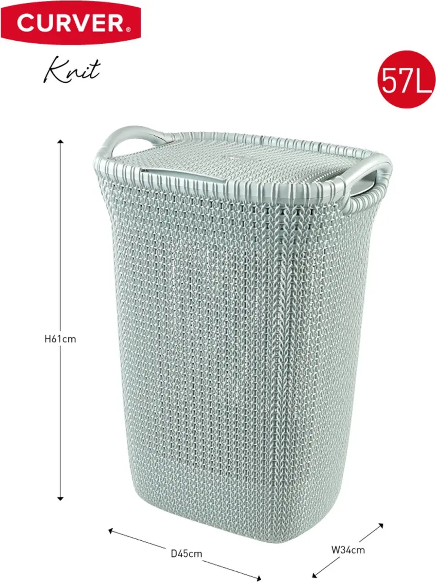 Curver Knit Wasmand met deksel 97L - Blauw/Grijs - 2 Stuks