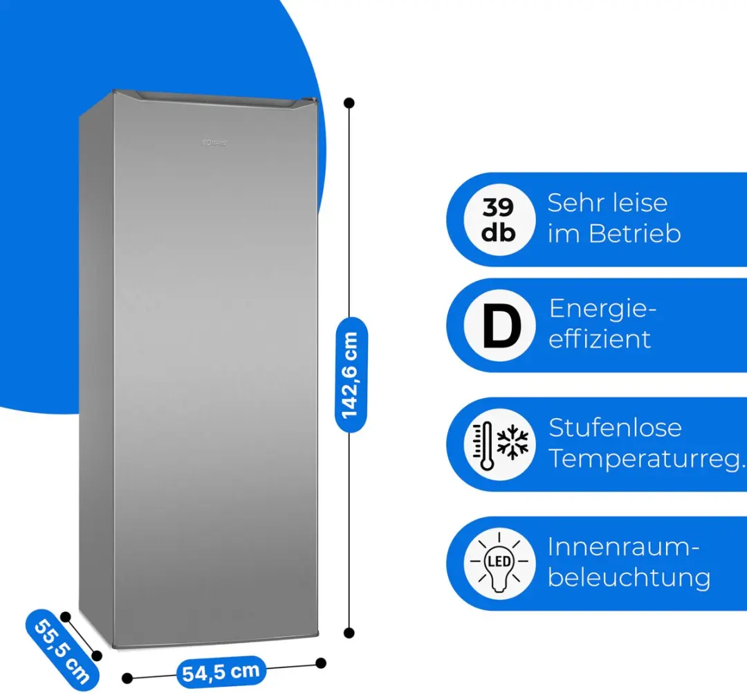 Bomann VS 7363 Koelkast 242L - 143cm Zilver
