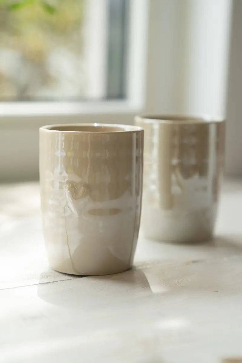 Zusss Cadeauset Koffiemokken Parelmoer Hartje Zand - 2 Stuks