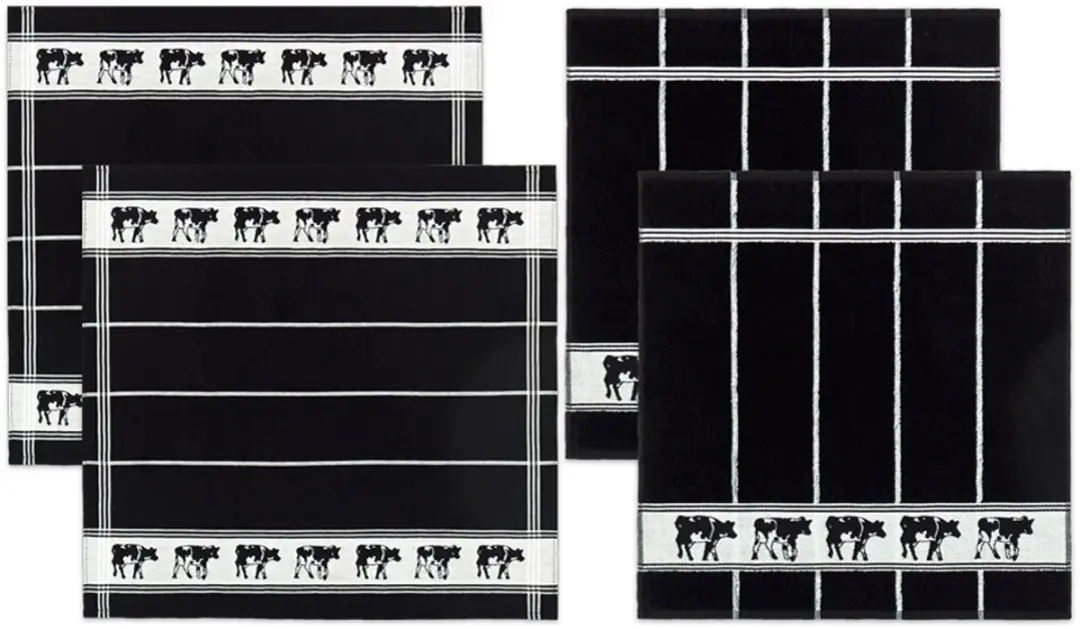 DDDDD Theedoeken Set Koeienprint - 4 Stuks - Katoen - Zwart/Wit