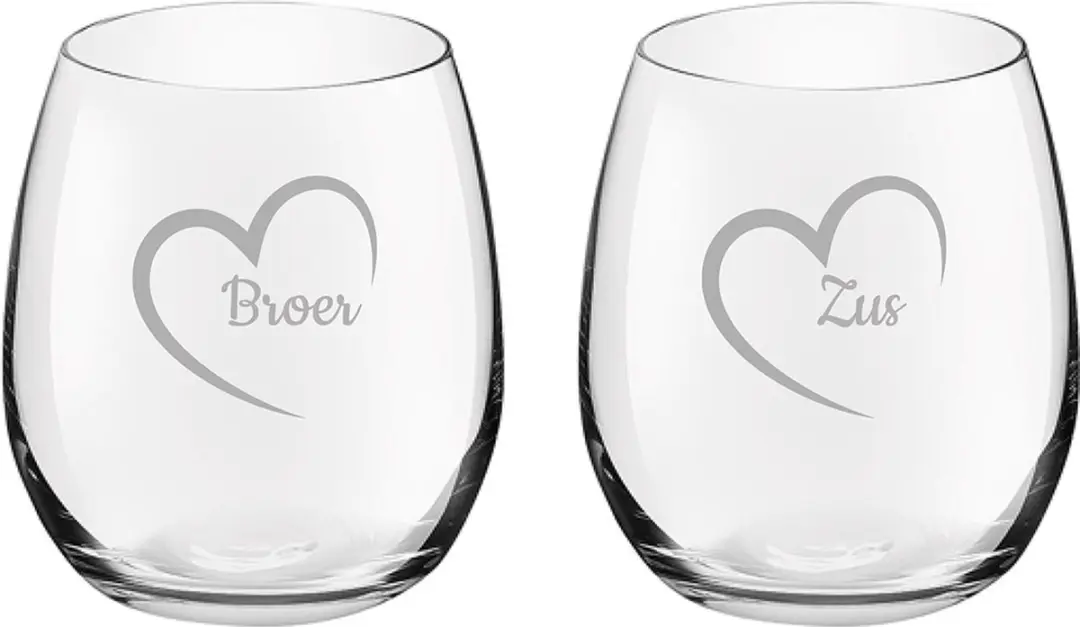 Royal Leerdam Gegraveerd Drinkglas 39cl Broer & Zus met hartje